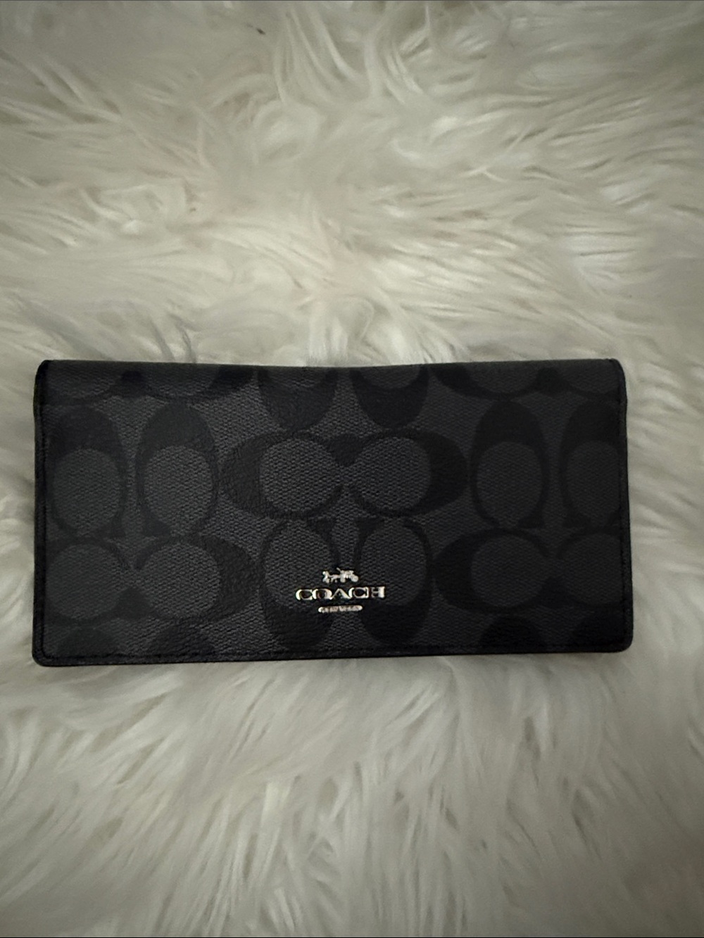 Coach Black Signature Continental Wallet with Silver Logo